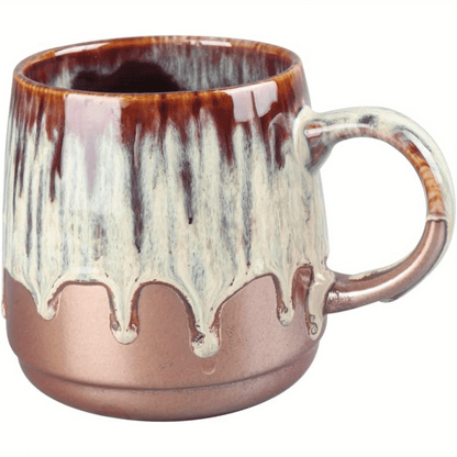 Large ceramic coffee mug by EasyOptionXY, 21 oz gilt beige and blue tea cup, dishwasher and microwave safe for office or home use