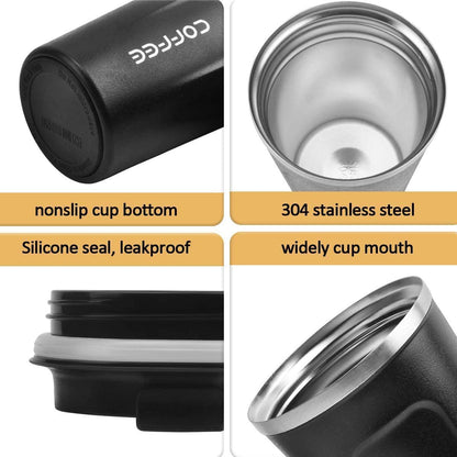 EasyOptionXY 12 oz stainless steel vacuum insulated tumbler with spill-proof lid, ideal for hot or cold coffee, tea, or beer.