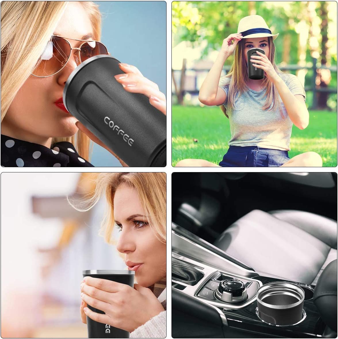 EasyOptionXY 12 oz stainless steel vacuum insulated tumbler with spill-proof lid for hot or cold coffee, tea, or beer.