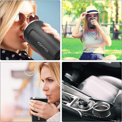 EasyOptionXY 12 oz stainless steel vacuum insulated tumbler with spill-proof lid for hot or cold coffee, tea, or beer.