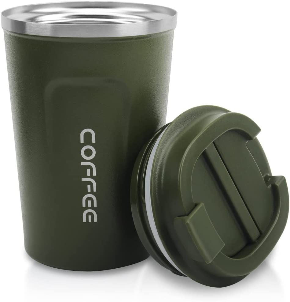 EasyOptionXY 12 oz stainless steel vacuum insulated tumbler with spill-proof lid, ideal for hot or cold coffee, tea, and beer.
