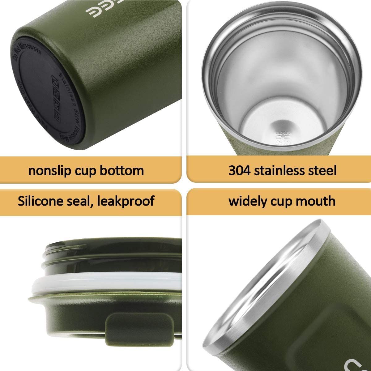 12 oz EasyOptionXY stainless steel vacuum insulated tumbler with spill-proof lid, suitable for hot or cold coffee, tea, or beer.