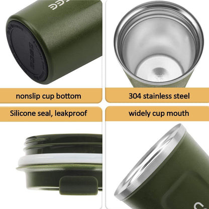 12 oz EasyOptionXY stainless steel vacuum insulated tumbler with spill-proof lid, suitable for hot or cold coffee, tea, or beer.
