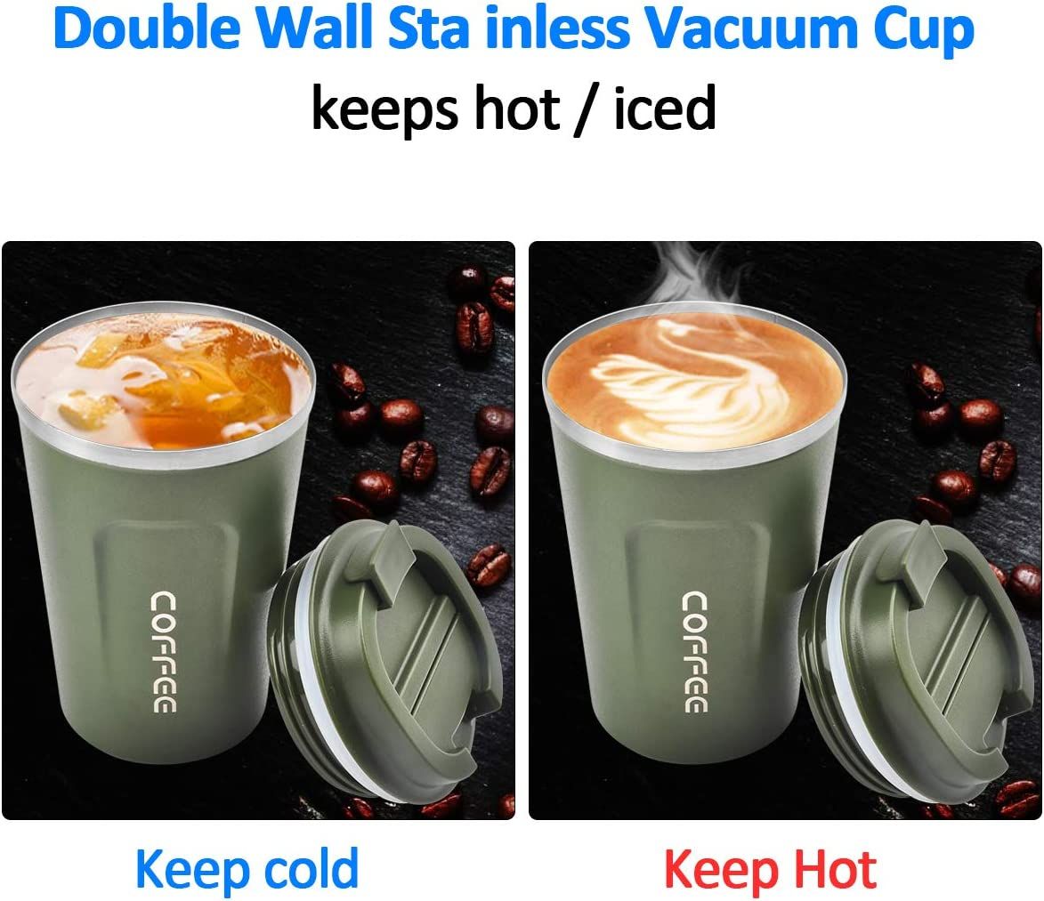 EasyOptionXY 12 oz stainless steel vacuum insulated tumbler with spill-proof lid, ideal for hot or cold coffee, tea, and beer.