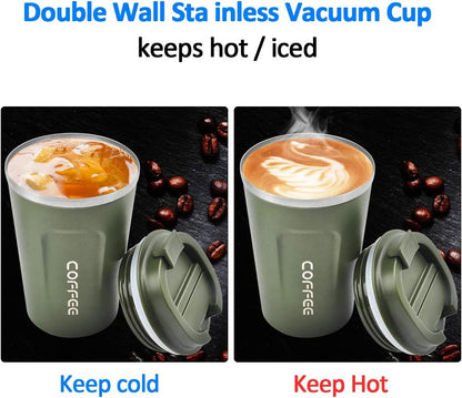 EasyOptionXY 12 oz stainless steel vacuum insulated tumbler with spill-proof lid, ideal for hot or cold coffee, tea, and beer.