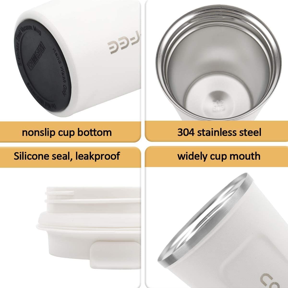 EasyOptionXY 12 oz stainless steel vacuum insulated travel mug with spill-proof lid, perfect for hot or iced coffee, tea, and beer.