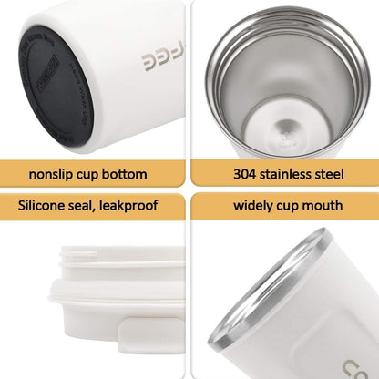 EasyOptionXY 12 oz stainless steel vacuum insulated travel mug with spill-proof lid, perfect for hot or iced coffee, tea, and beer.