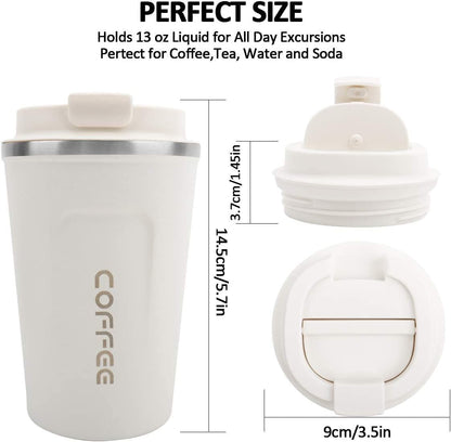EasyOptionXY 12 oz stainless steel vacuum insulated coffee travel mug with spill-proof lid, perfect for hot or cold beverages.