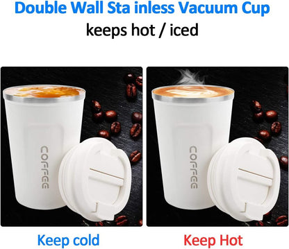 12 oz stainless steel vacuum insulated tumbler by EasyOptionXY with spill-proof lid, ideal for hot or cold coffee, tea, and beer.
