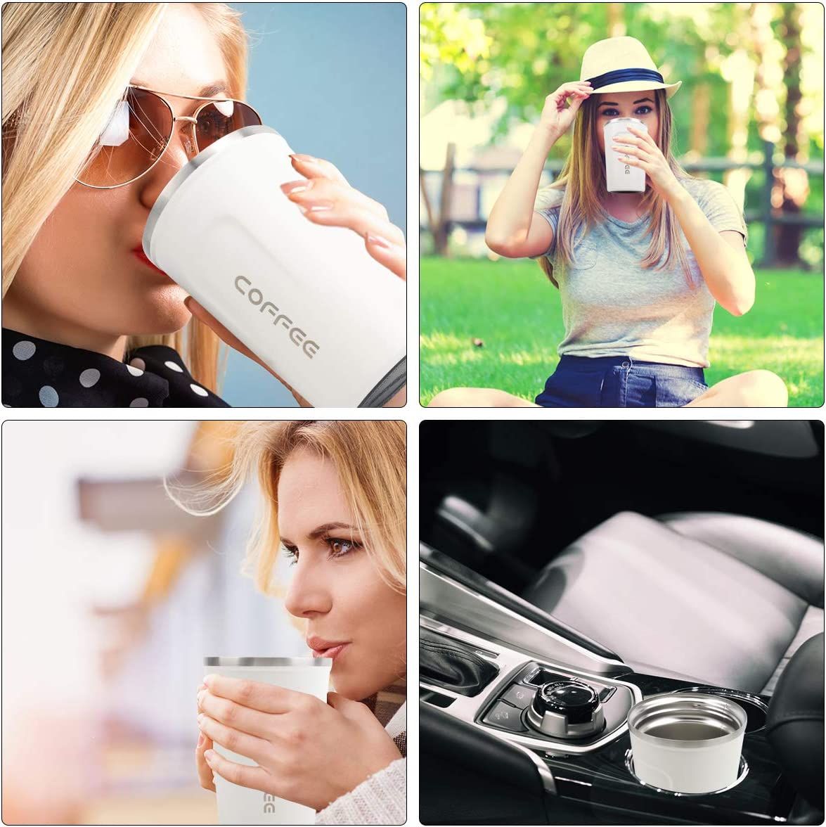 EasyOptionXY 12 oz stainless steel vacuum insulated tumbler with spill-proof lid, ideal for hot or cold coffee, tea, or beer.