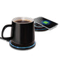 EasyOptionXY 2-in-1 smart mug warmer and QI wireless charger with sleek design for maintaining beverage warmth and charging devices.