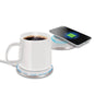 EasyOptionXY 2-in-1 smart mug warmer and Qi wireless charger with sleek design, ideal for heating beverages and wirelessly charging devices.