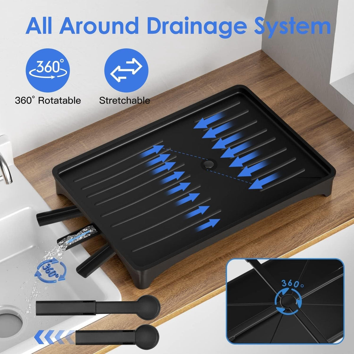 Black 2-tier dish drying rack by EasyOptionXY with cup holder, foldable design, rustproof metal, and drainboard for kitchen countertop.