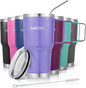 EasyOptionXY 30 oz stainless steel insulated tumbler with handle, lid, straw, spill-proof design, suitable for hot and cold drinks.