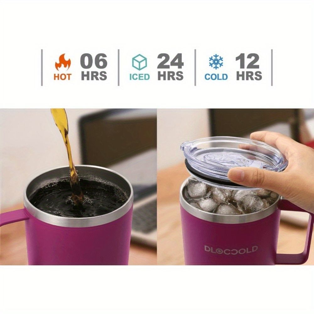 EasyOptionXY 30 oz stainless steel insulated tumbler with handle, lid, straw, spill-proof, dishwasher safe for hot and cold drinks.