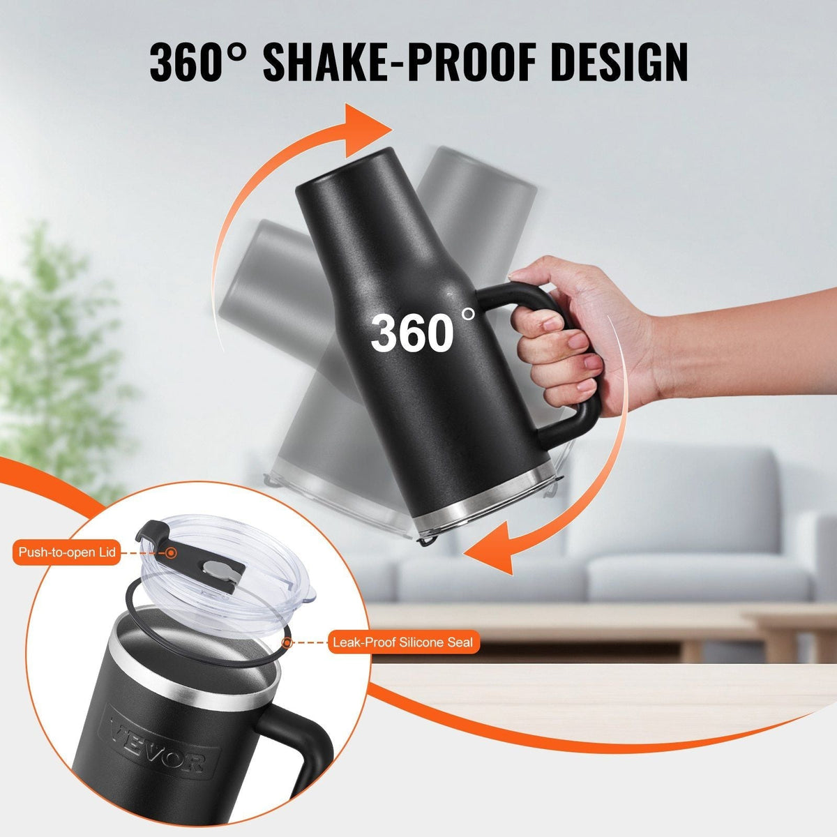 Black 40 oz insulated stainless steel water bottle and coffee cup by EasyOptionXY, handheld with sleek design