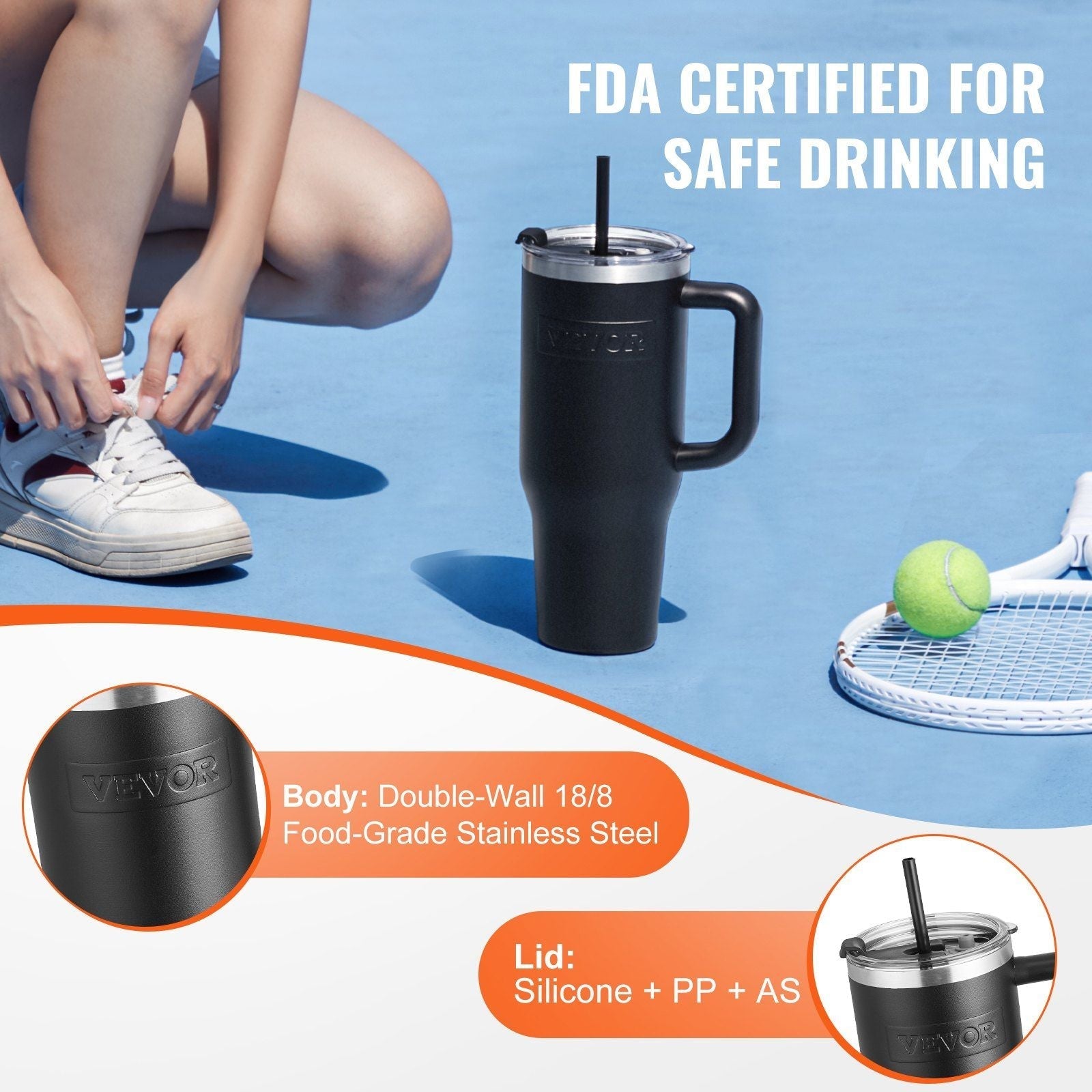 Black 40 oz stainless steel insulated water bottle with handle from EasyOptionXY, perfect for hot and cold drinks on the go.