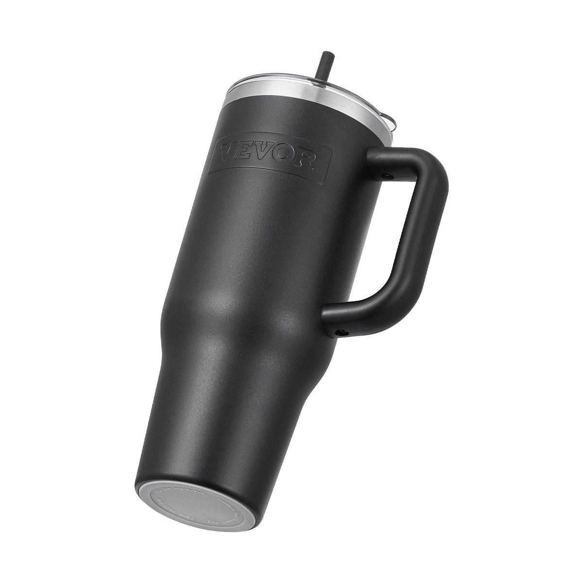 Black 40 oz insulated stainless steel water bottle and coffee cup by EasyOptionXY, handheld with a sleek design and lid.