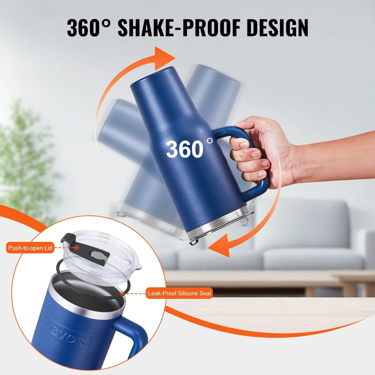 Blue 40 oz insulated stainless steel water bottle and coffee cup by EasyOptionXY, handheld design with a durable, sleek finish.