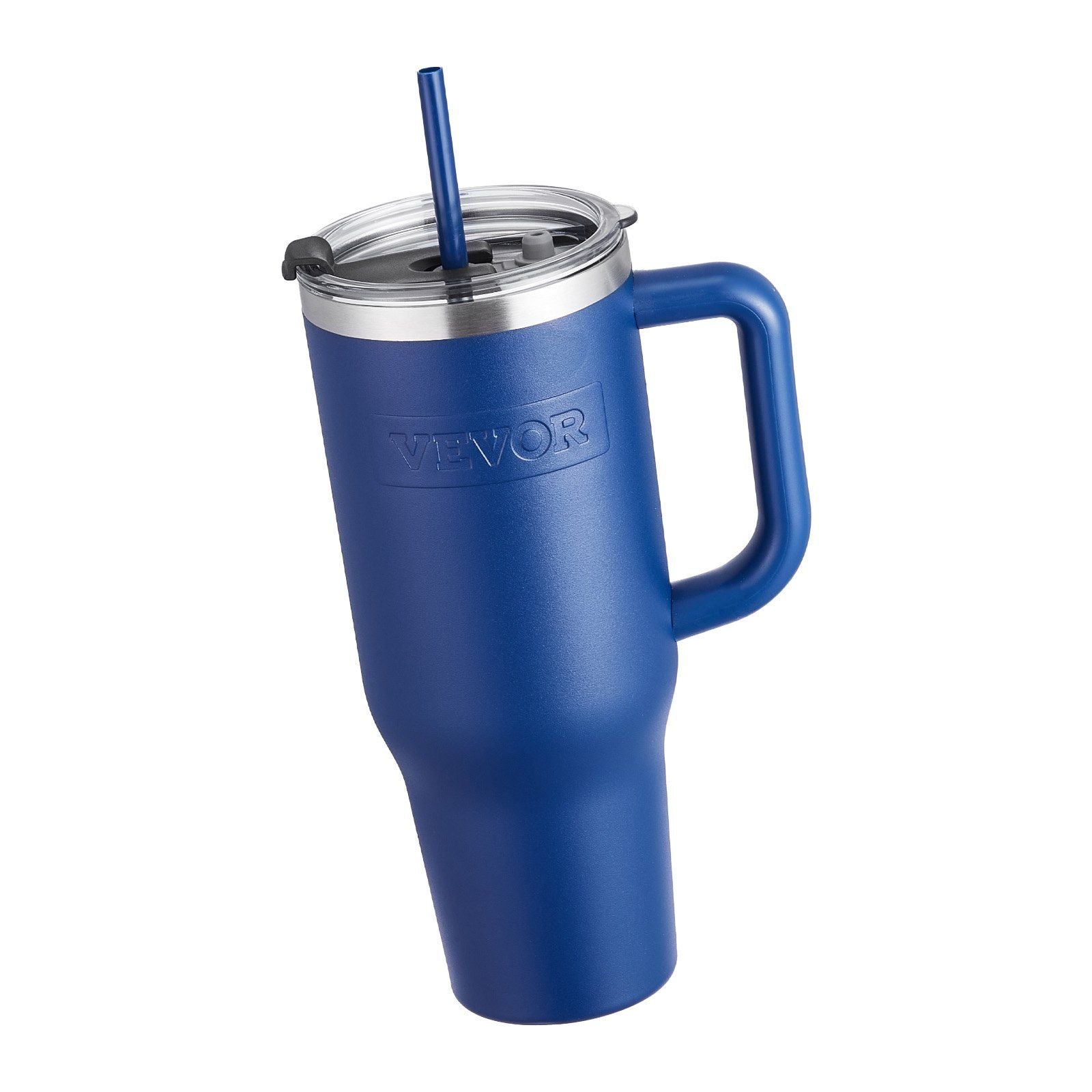 Blue 40 oz stainless steel insulated water bottle and coffee cup by EasyOptionXY, handheld design with a secure lid.