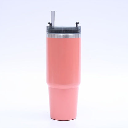 EasyOptionXY stainless steel vacuum mug with straw, insulated tumbler for home, office, or car use, featuring a sleek design.