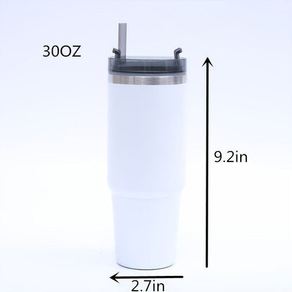 EasyOptionXY stainless steel vacuum mug with straw, insulated tumbler for home, office, or car use, keeps drinks hot or cold.