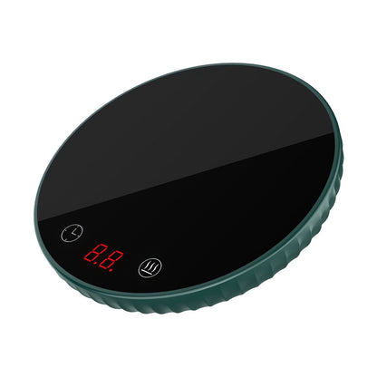 EasyOptionXY desktop electric cup warmer with ceramic heating panel, adjustable temperature, auto-off, and overheating protection for office or home.
