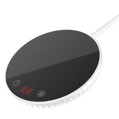 EasyOptionXY desktop electric cup warmer with ceramic heating panel, adjustable temperature, auto off, and overheating protection.