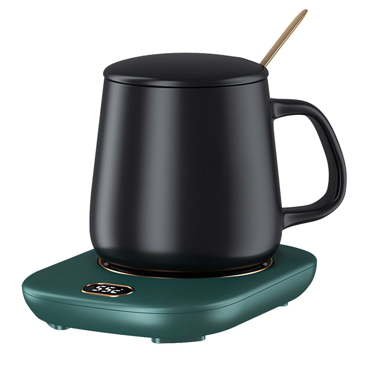 EasyOptionXY electric coffee mug warmer with three temperature settings, USB-powered desk warmer for tea, coffee, and beverages.