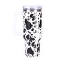 EasyOptionXY 40oz cowprint insulated stainless steel tumbler with handle, straw lid, large capacity for travel, outdoor sports, and camping