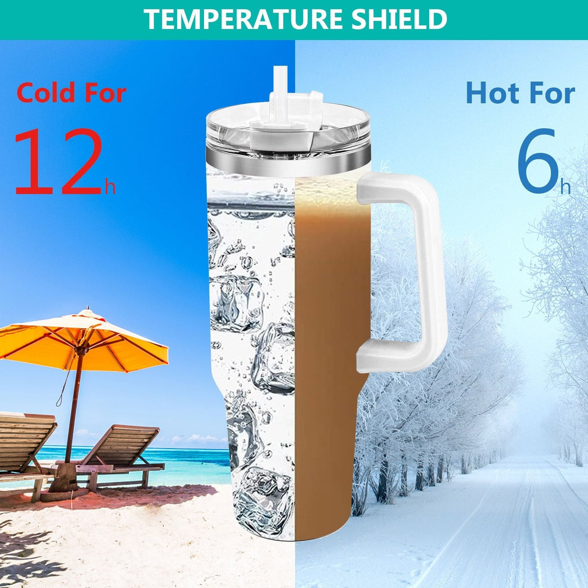 EasyOptionXY 40oz cowprint insulated stainless steel tumbler with handle, straw lid, large capacity for outdoor sports and travel.