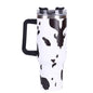 EasyOptionXY 40oz cowprint insulated stainless steel tumbler with handle, straw lid, large capacity, ideal for outdoor sports and travel.