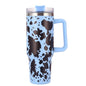 EasyOptionXY 40oz cowprint insulated stainless steel tumbler with handle, straw lid, for outdoor travel, camping, and large-capacity hydration