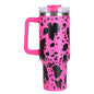 EasyOptionXY 40oz cowprint insulated stainless steel tumbler with handle, straw lid, large capacity for outdoor, travel, and camping.