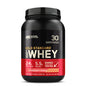 Optimum Nutrition Gold Standard 100% Whey Protein Powder in Strawberry Banana flavor, 2-pound package with colorful label.