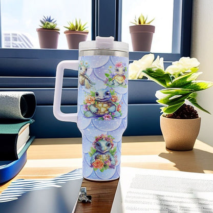 EasyOptionXY 40oz stainless steel turtle tumbler with lid and straw, large capacity insulated water bottle for camping and outdoor activities.
