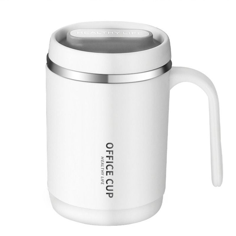 Stainless steel 16 oz tumbler with lid from EasyOptionXY, splash-proof sliding lid, open drink spout, plastic housing, no straw included