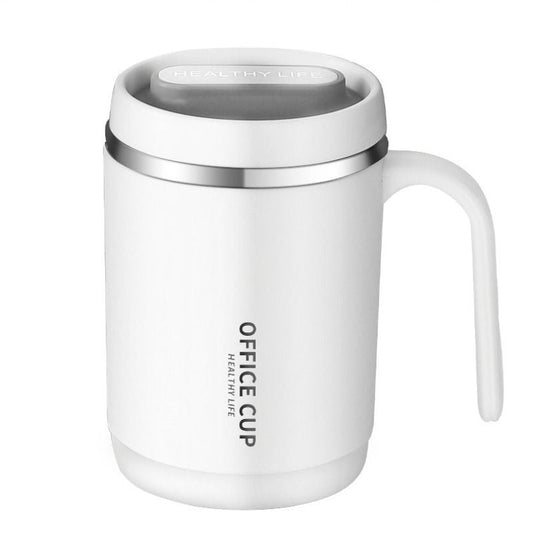 Stainless steel 16 oz tumbler with lid from EasyOptionXY, splash-proof sliding lid, open drink spout, plastic housing, no straw included