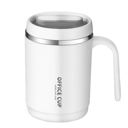 Stainless steel 16 oz tumbler with splash-proof sliding lid and plastic housing, durable coffee mug by EasyOptionXY.