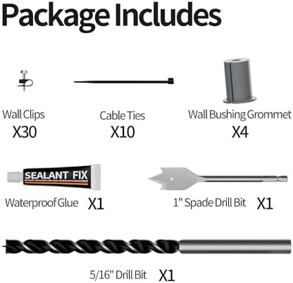 EAZUSE Starlink Cable Routing Kit with wall pass-through grommet, wire clips, and mounting hardware for Starlink Gen 2/3 dish installation