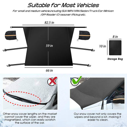 Fashion car front windshield snow cover shown covering a vehicle windshield for winter protection