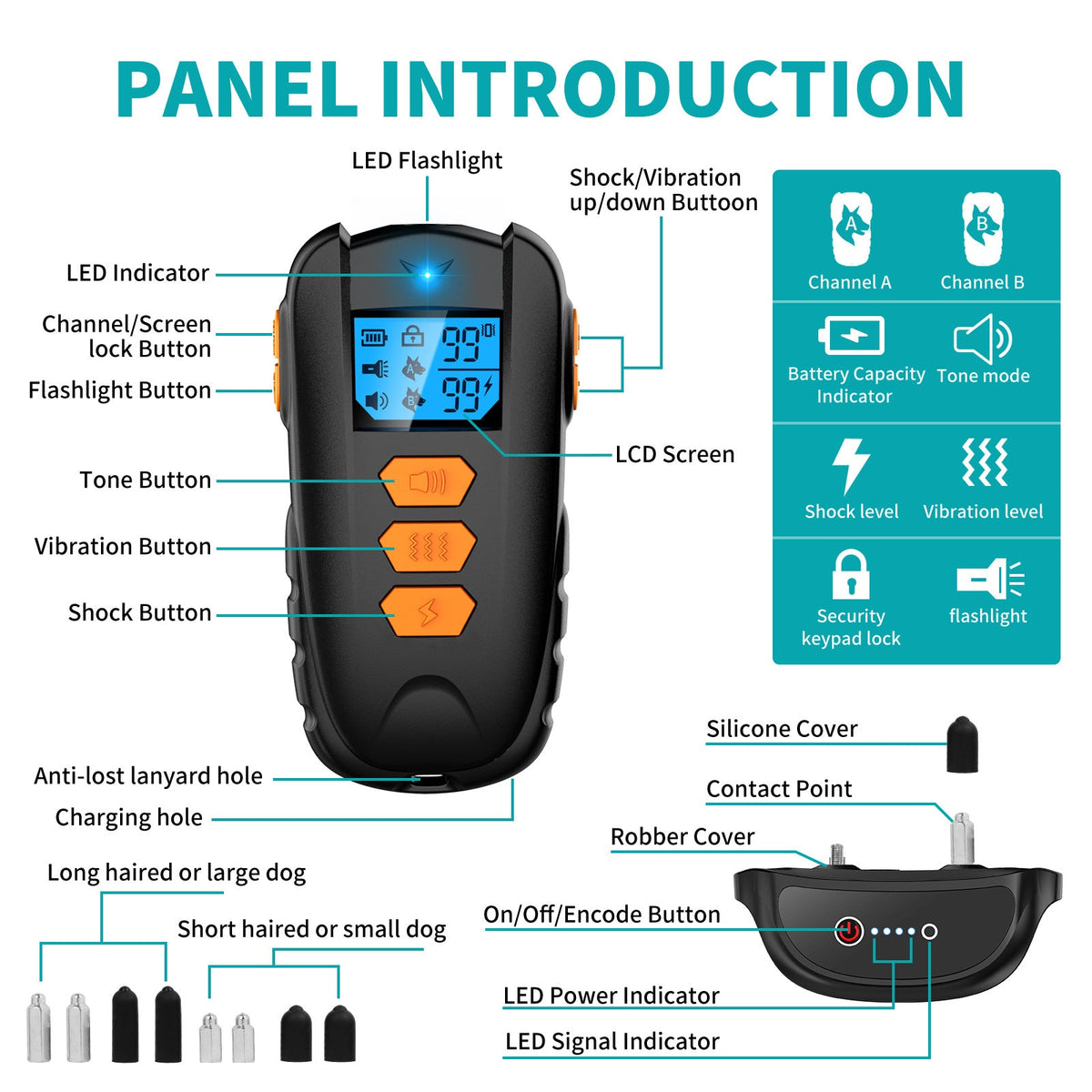 Private Model remote control dog training device and C bark stopper in black, handheld remote with collar receiver