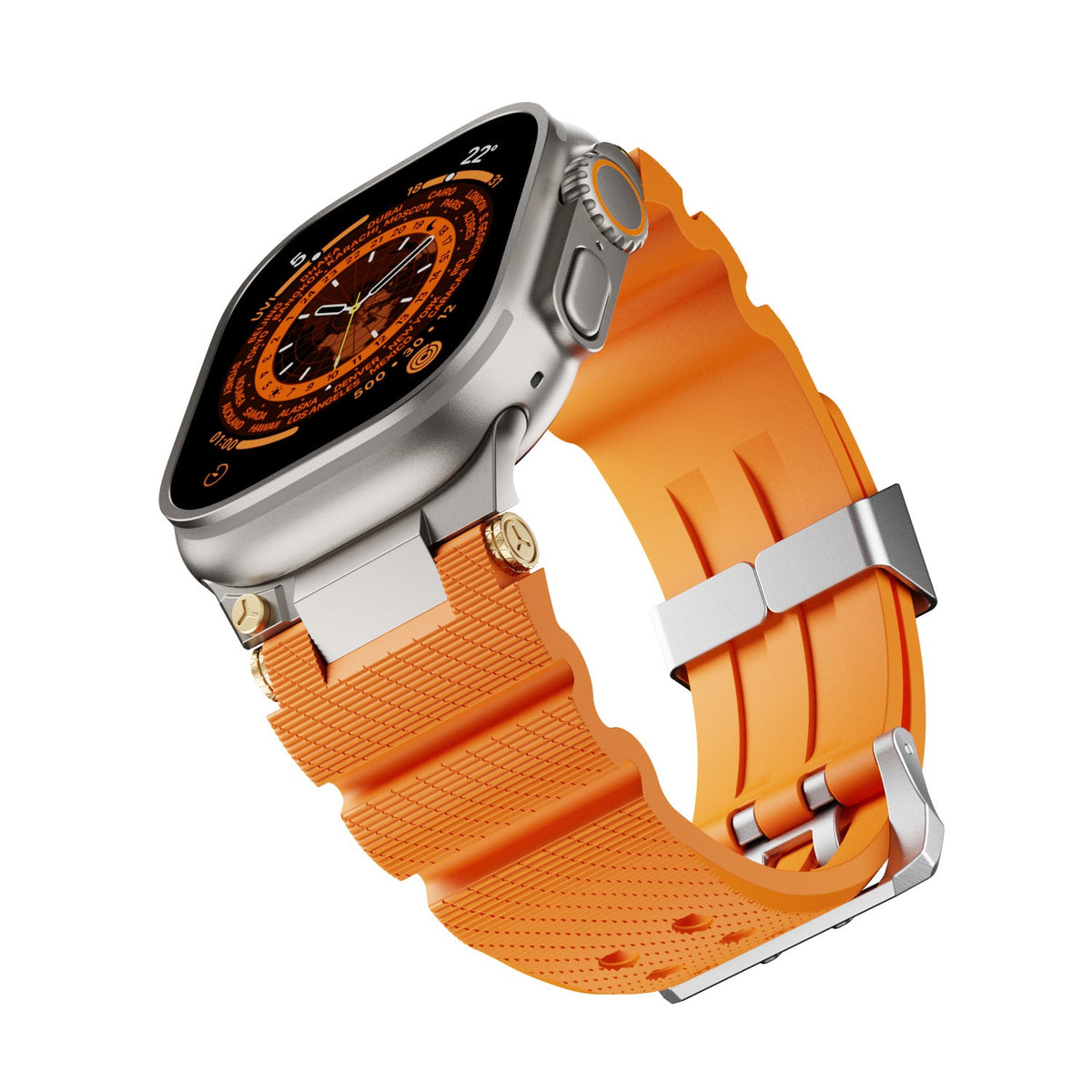 Sports silicone watch strap in black with textured surface and stainless steel buckle