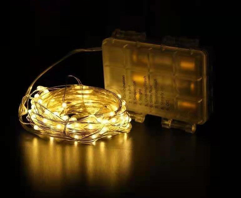 Three A battery box copper wire string light with flexible wire and small LED bulbs