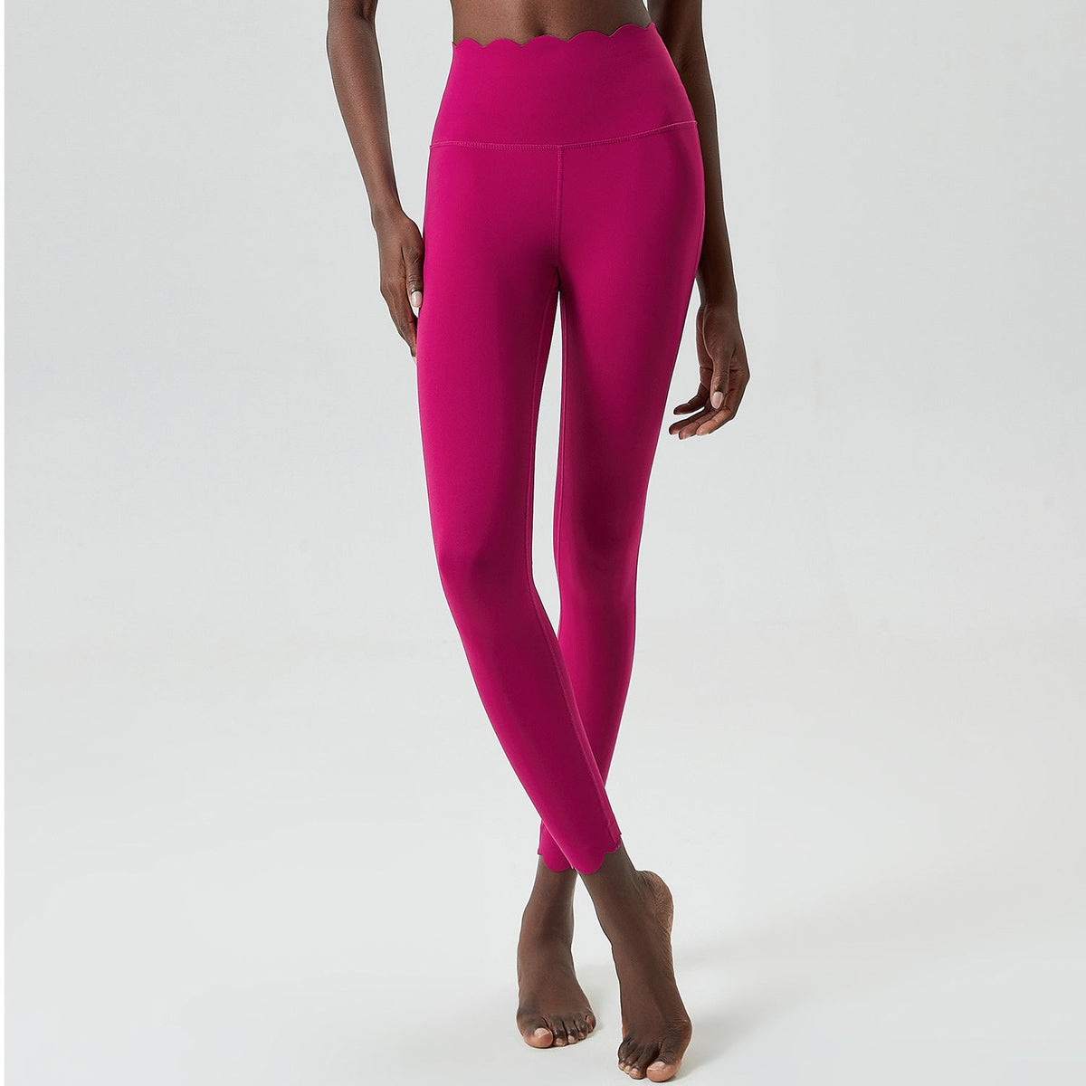 Plus size small wave yoga pants for women in black Lycra milk leather, shown as fitted tight trousers
