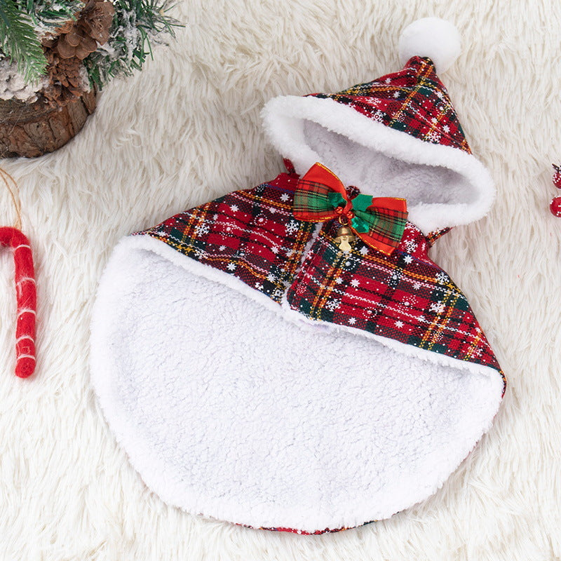 Cat Christmas cape hat plush shawl, festive soft costume accessory for cats