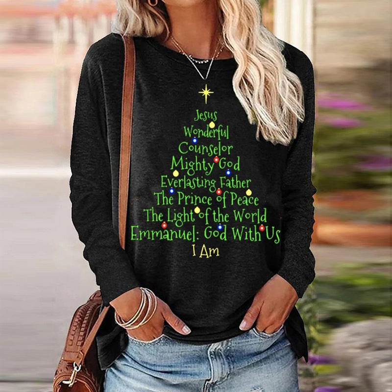 Women's round neck Christmas T-shirt with 3D printed funny pattern and short sleeves