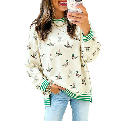 Women's ribbed-trim animal-print loose-fit sweatshirt by My Store