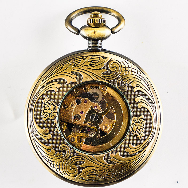 Retro flip-open mechanical pocket watch with vintage-style case and visible clock face