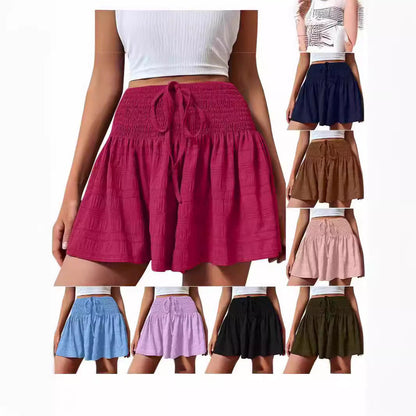 Women's solid color drawstring sports shorts, summer fashion style, front view